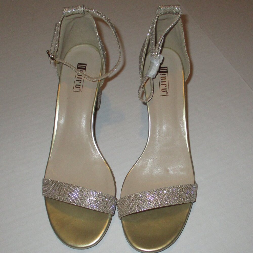 New IDIFU Women's 9.5 Champagne Glitter Block Heel Sandals Gold Open Toe Shoes